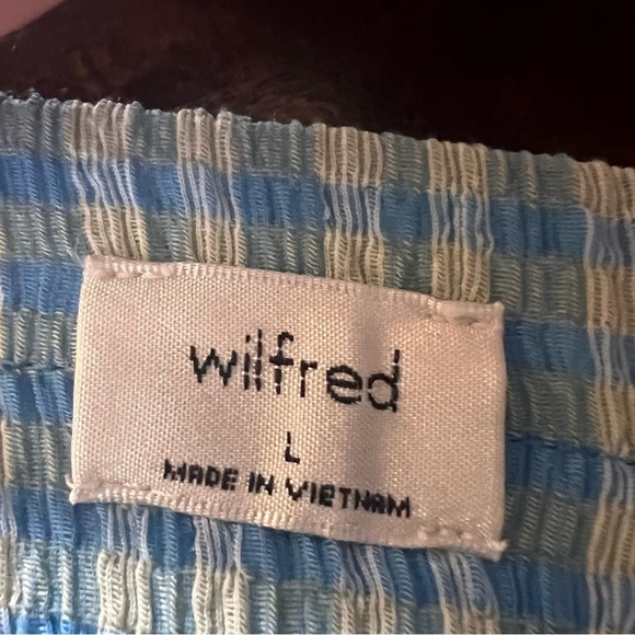 ARITZIA Wilfred Reunion Mini Tube Skirt Blue Green Plaid Seersucker Size Large - Picture 8 of 10